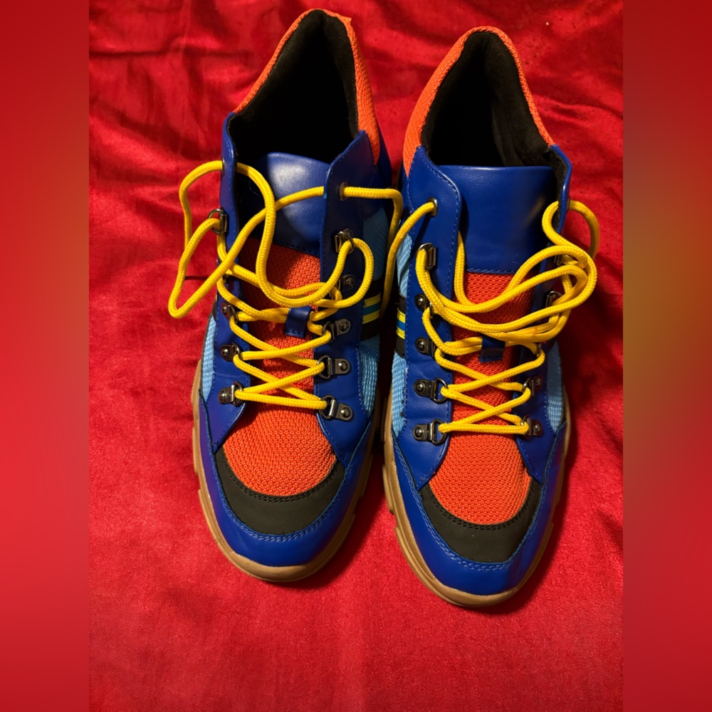 Vibrant Blue and Orange Sneakers with Yellow Laces